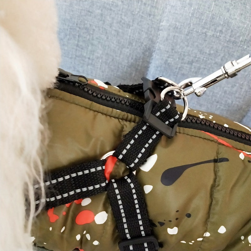 Reflektierender Skianzug für Hunde, warme Jacke für Brust und Rücken, integrierte Traktion