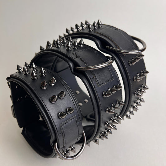 Black Punk Spiked Leather Dog Collar – Wide Retro Studded Design for Large Dogs