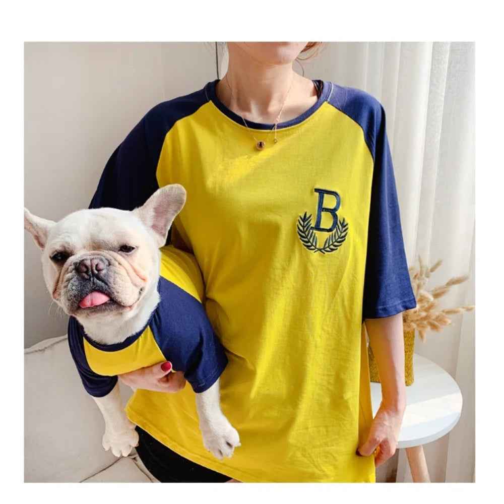 Pet and owner matching outfits Outdoor hike with dog Embroidered short-sleeved loose T-shirt suitable for small dogs and cats