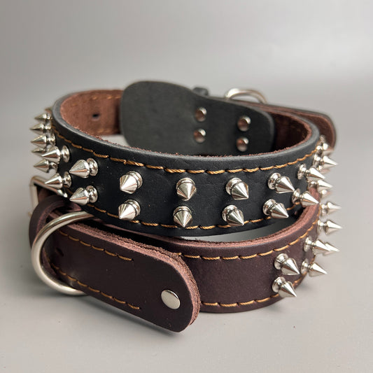 Handmade Spiked Dog Collar Genuine Leather Studded Punk Collar Durable Strong Collar for Pitbull Rottweiler