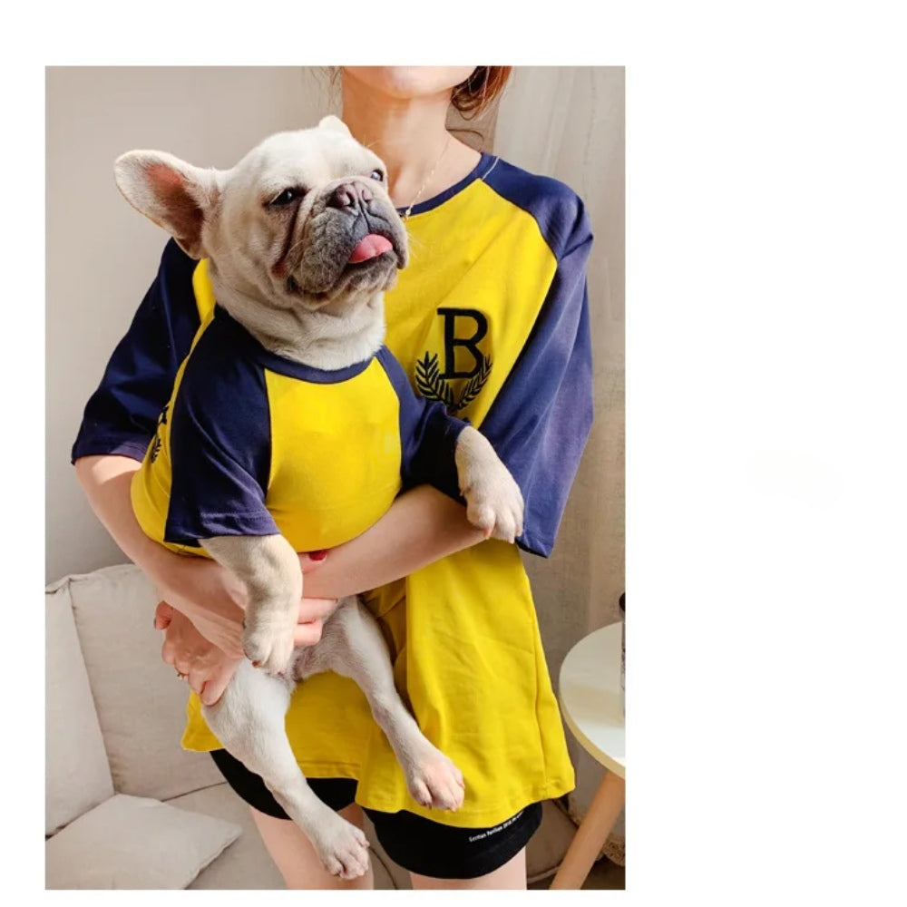 Pet and owner matching outfits Outdoor hike with dog Embroidered short-sleeved loose T-shirt suitable for small dogs and cats