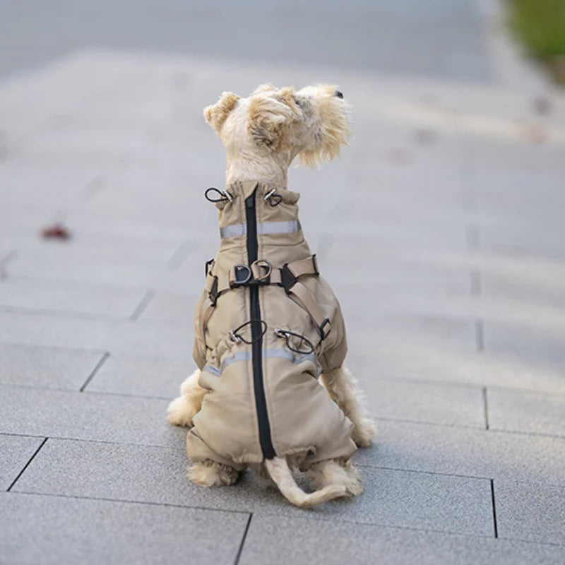 Waterproof Dog Snowsuit with Built-in Harness – 4-leg dog Warm Winter Dog Jacket Reflective &Adjustable Zip-UpOutfit for Small Medium Dogs