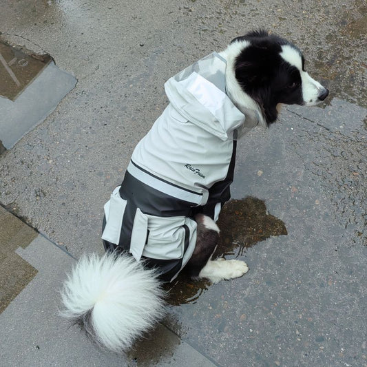 Waterproof Large Dog Raincoat – Pink PU Fabric with Transparent Hood, Reflective Strips - Adjustable Fit for Medium - Large Breeds