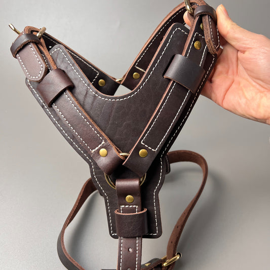 Genuine Leather Y-Shaped Dog Harness – Adjustable Neck and Chest, Pull-Proof, Durable for Large Dogs, Handcrafted Full Grain Leather