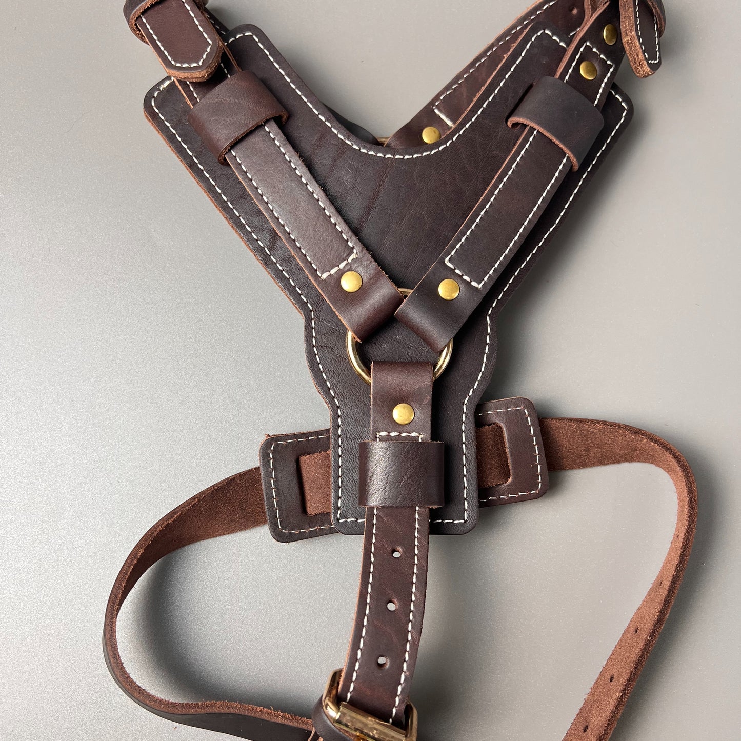 Genuine Leather Y-Shaped Dog Harness – Adjustable Neck and Chest, Pull-Proof, Durable for Large Dogs, Handcrafted Full Grain Leather