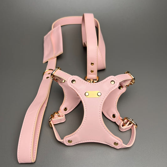 Deluxe Soft Leather Dog Harness and Leash Set - Adjustable, Waterproof and Easy to Clean - Small and Medium Dogs