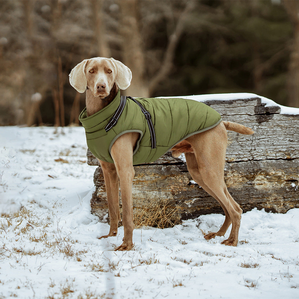 Warme Hundejacke, verdickt, wasserdicht, mit Geschirr
