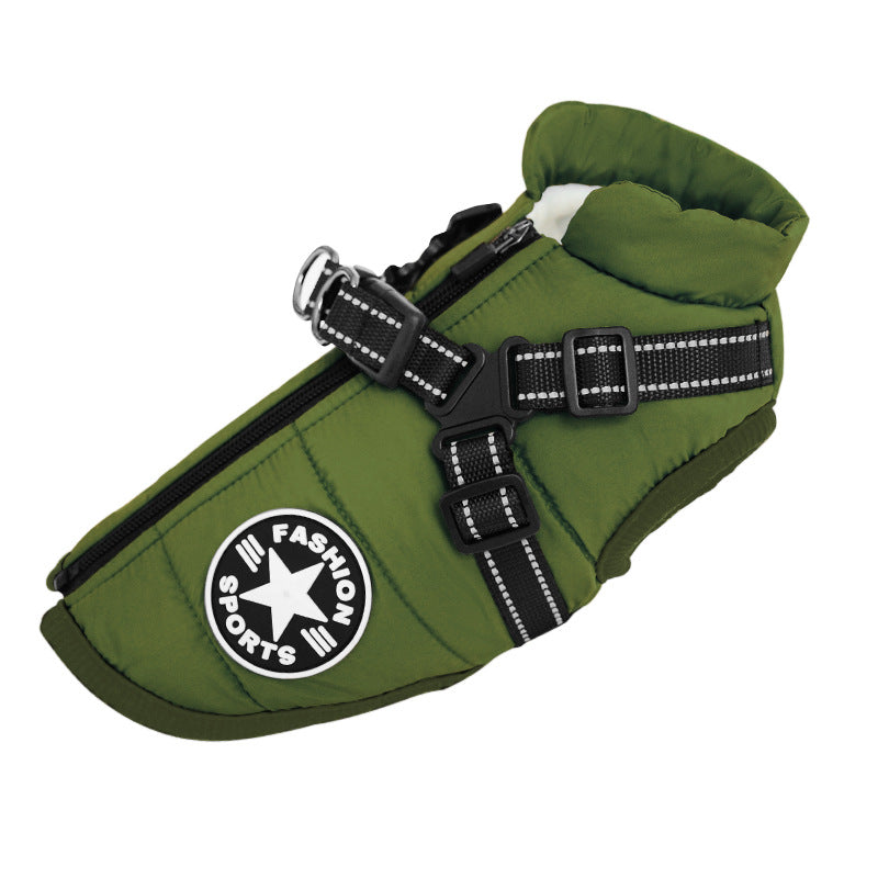 Warme Hundejacke, verdickt, wasserdicht, mit Geschirr