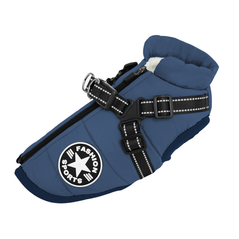 Warme Hundejacke, verdickt, wasserdicht, mit Geschirr