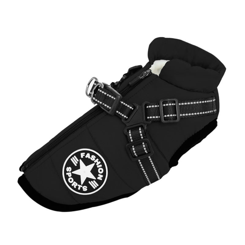 Warme Hundejacke, verdickt, wasserdicht, mit Geschirr