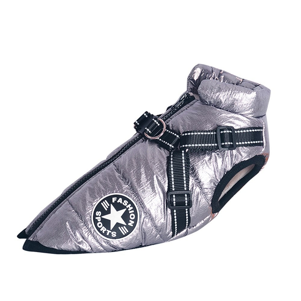 Warme Hundejacke, verdickt, wasserdicht, mit Geschirr