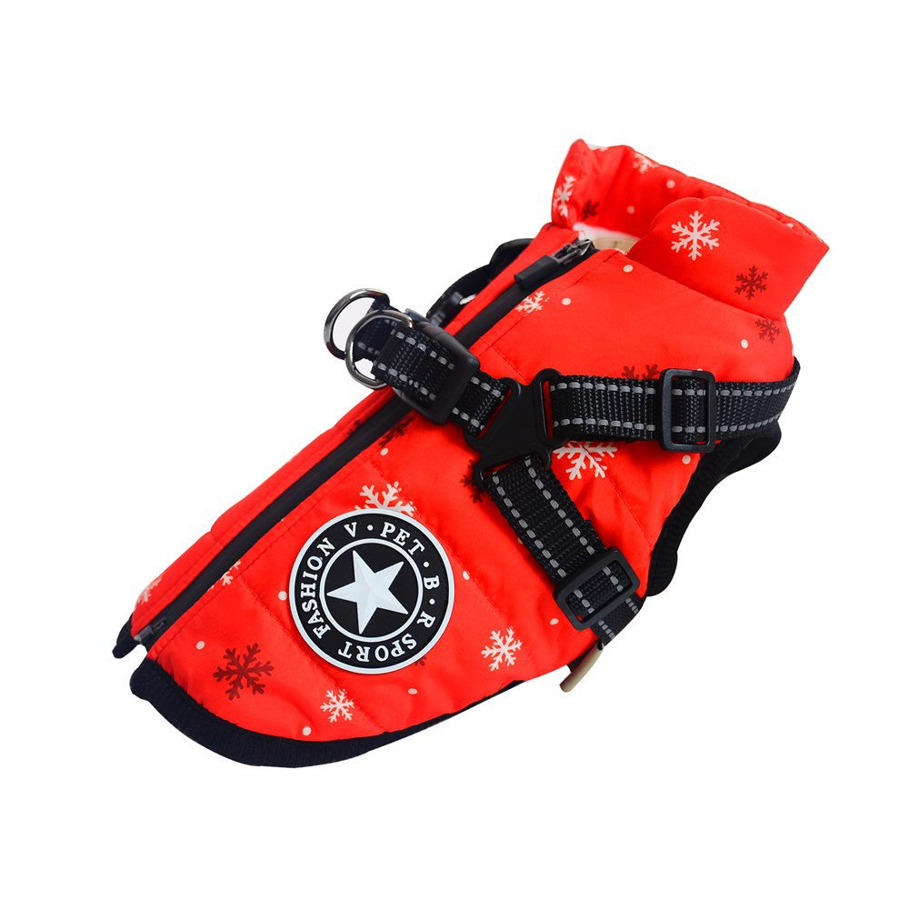 Warme Hundejacke, verdickt, wasserdicht, mit Geschirr