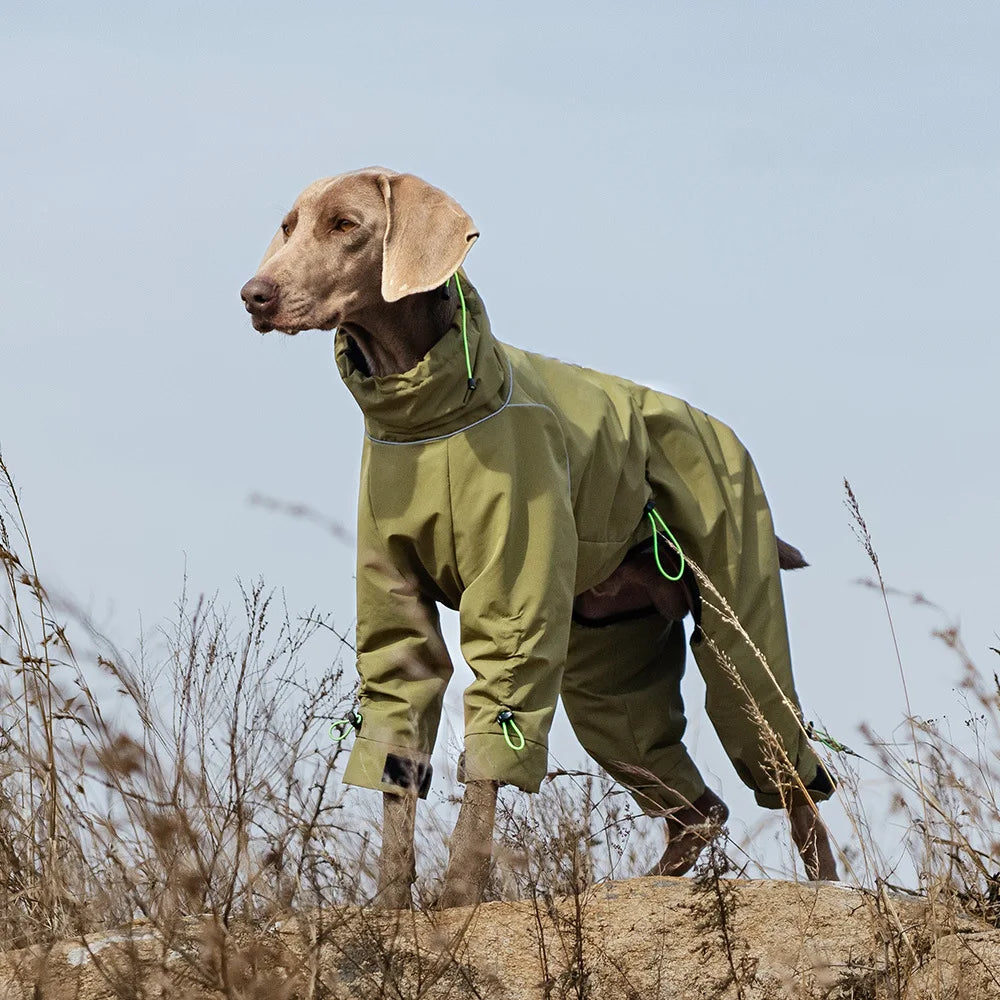 Large Dog Waterproof Winter Jumpsuit – Full Coverage Outdoor Windproof Reflective Dog Coat with Fleece Lining