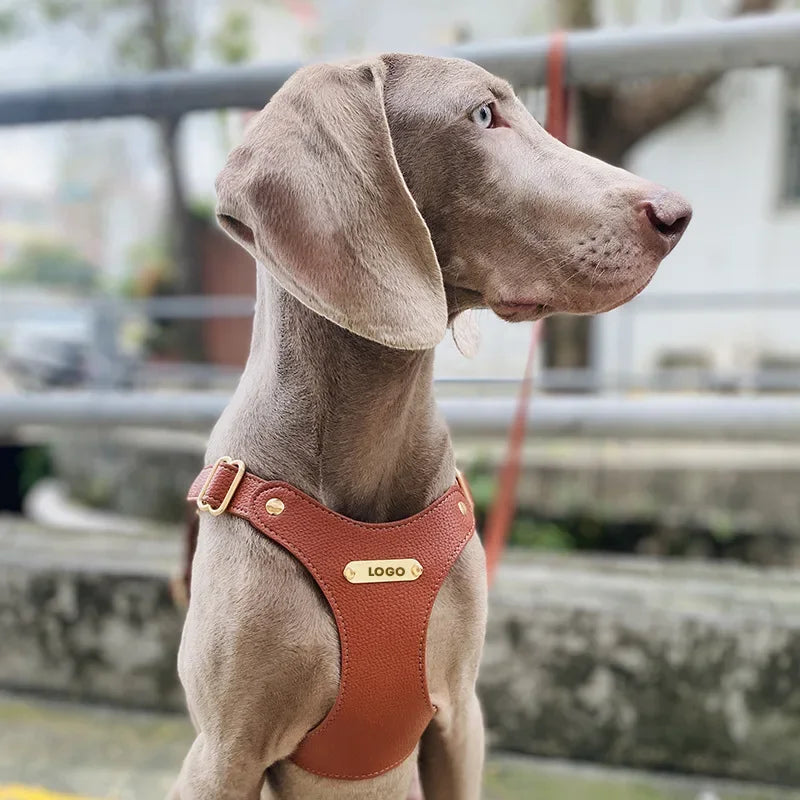 Leather dog harness with leash waterproof soft comfortable Dog walking collars for small and medium-sized dogs