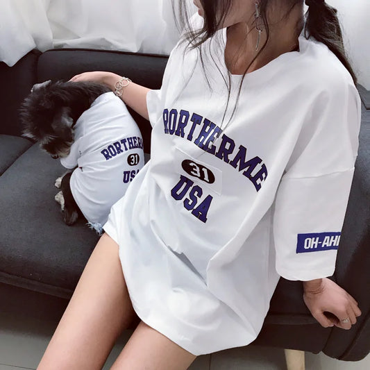 The same sweatshirt for pets and owners Thin short-sleeved two-legged T-shirt for small dogs cats French bulldogs Teddy bear