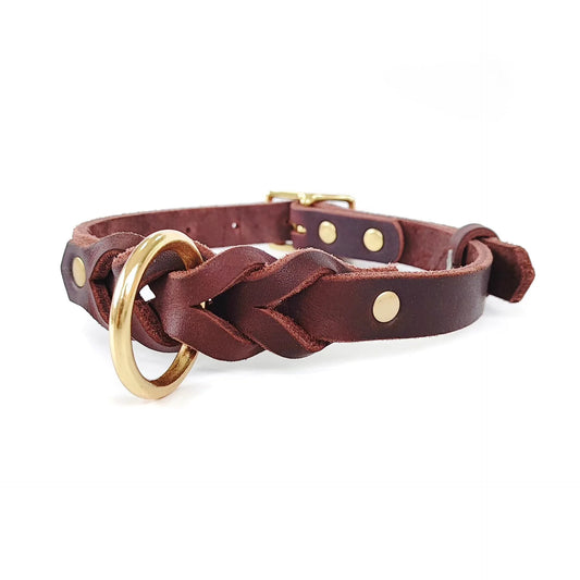 Vintage hand-woven genuine leather dog collar. Durable top layer of cowhide suitable for medium-sized dogs