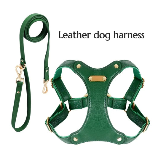 Leather dog harness with leash waterproof soft comfortable Dog walking collars  for small and medium-sized dogs