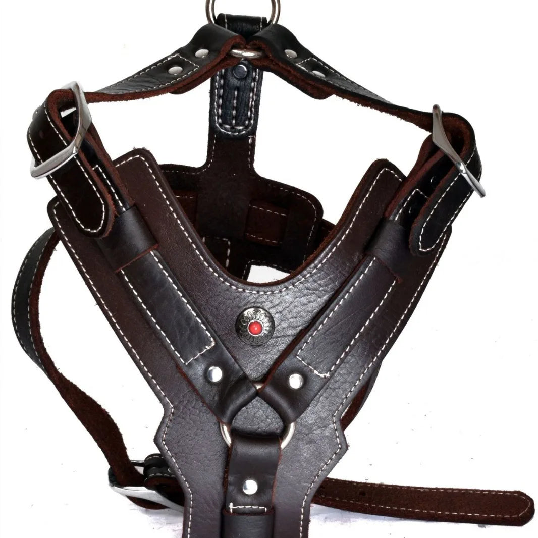 Natural cowhide leather dog harness adjustable pet chest and shoulder strap, top layer cowhide large medium-sized dogs