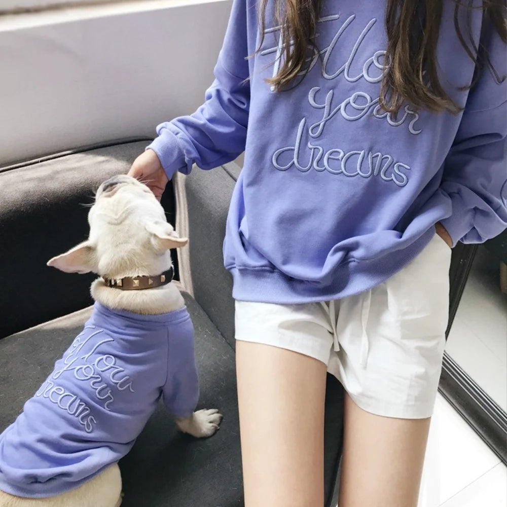 Matching Pet and Owner T-Shirt Set – Embroidered Letter Tee for Small Dogs and Cats Spring and Autumn Thin Style