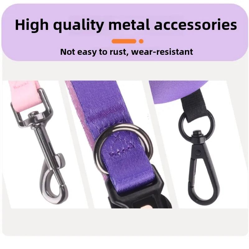 Dog Harness Leash Collar Set for Small Dogs Adjustable Three-Point Pet Harness Set Gradient Color Soft Breathable with Poop Bag