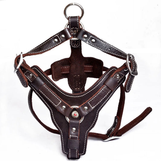 Natural cowhide leather dog harness adjustable pet chest and shoulder strap, top layer cowhide large medium-sized dogs