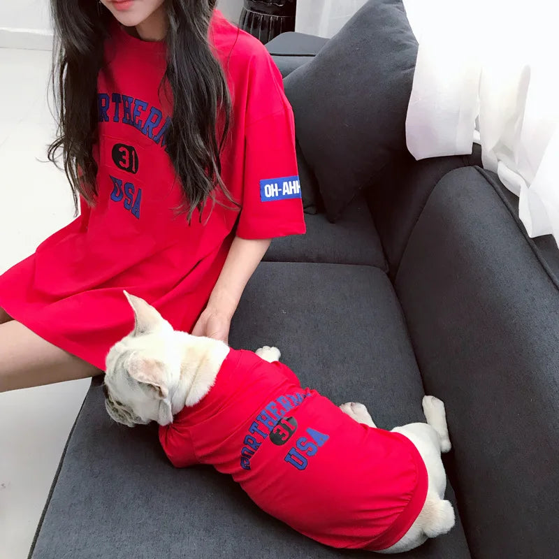 The same sweatshirt for pets and owners Thin short-sleeved two-legged T-shirt for small dogs cats French bulldogs Teddy bear