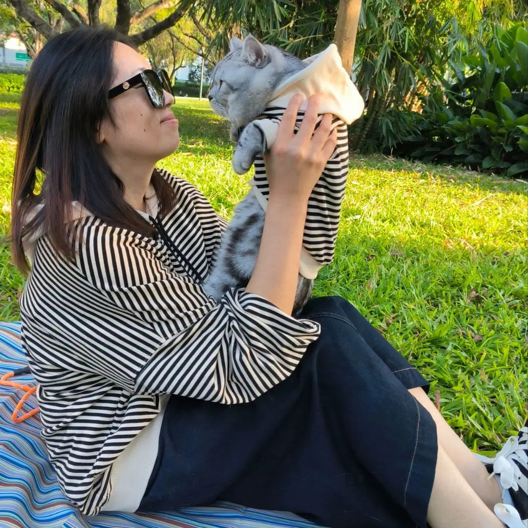 Spring and Summer Pet and Owner Matching Clothing Soft Cotton Striped Hoodies for Small Dogs and Owners Chihuahua Yorkshire
