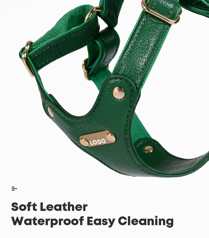 Leather dog harness with leash waterproof soft comfortable Dog walking collars for small and medium-sized dogs