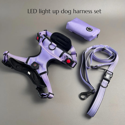 LED Dog Harness with Handle - 6 hours long battery life, waterproof Oxford cloth, stylish dog walking for medium and large dogs