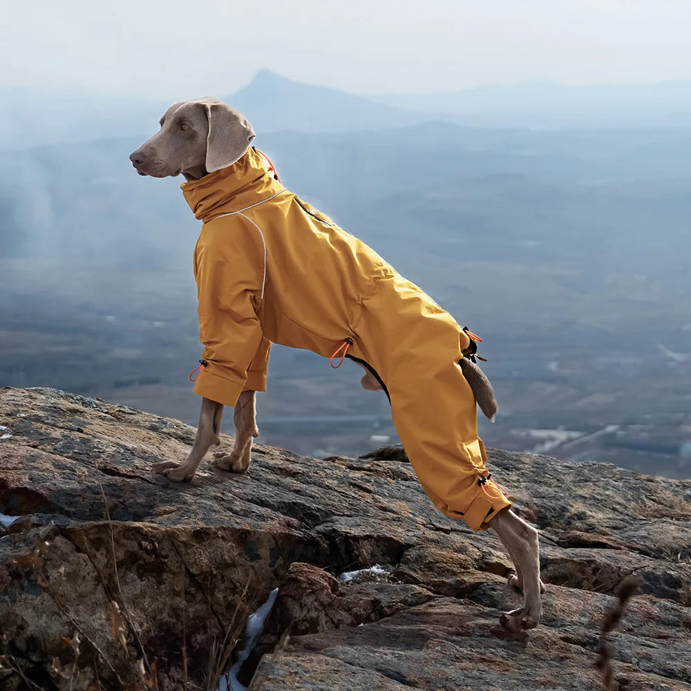 Large Dog Waterproof Winter Jumpsuit – Full Coverage Outdoor Windproof Reflective Dog Coat with Fleece Lining