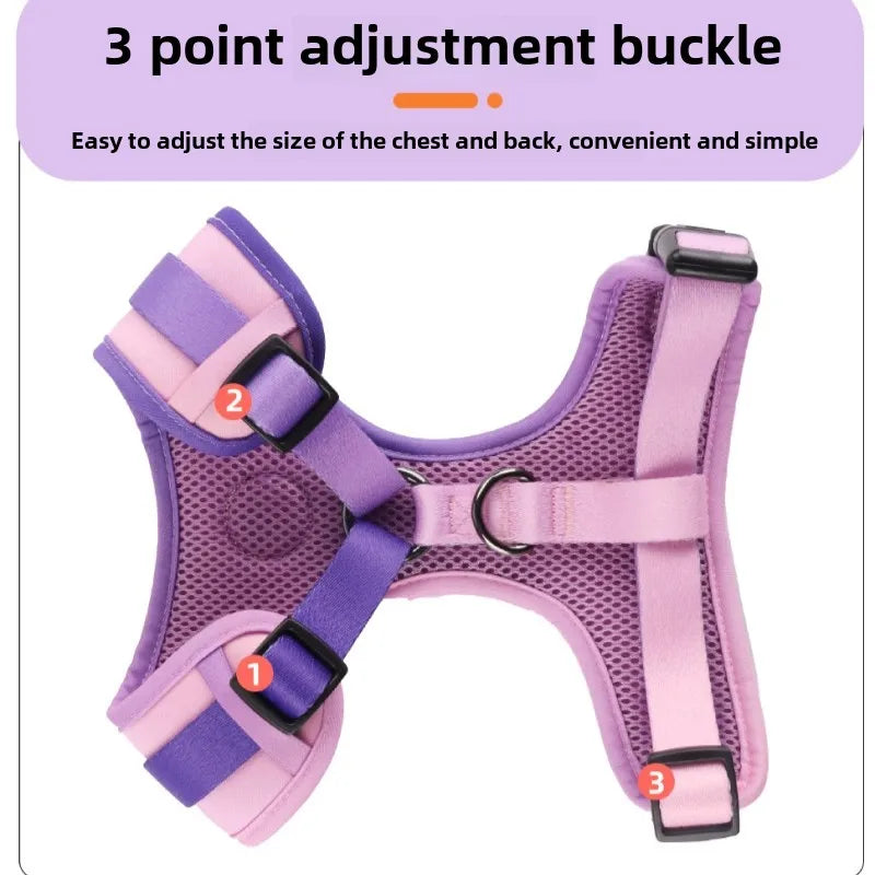 Dog Harness Leash Collar Set for Small Dogs Adjustable Three-Point Pet Harness Set Gradient Color Soft Breathable with Poop Bag