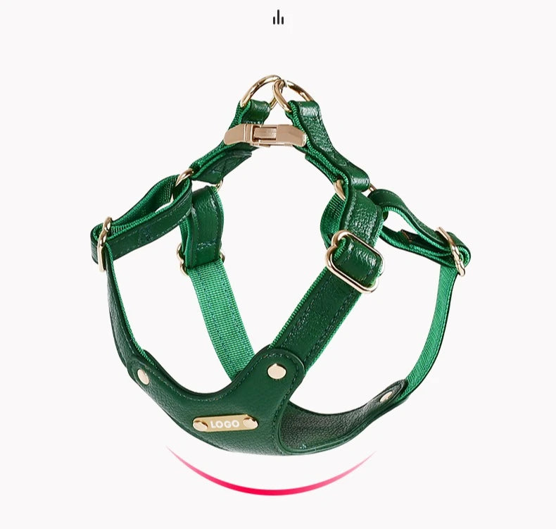 Leather dog harness with leash waterproof soft comfortable Dog walking collars for small and medium-sized dogs