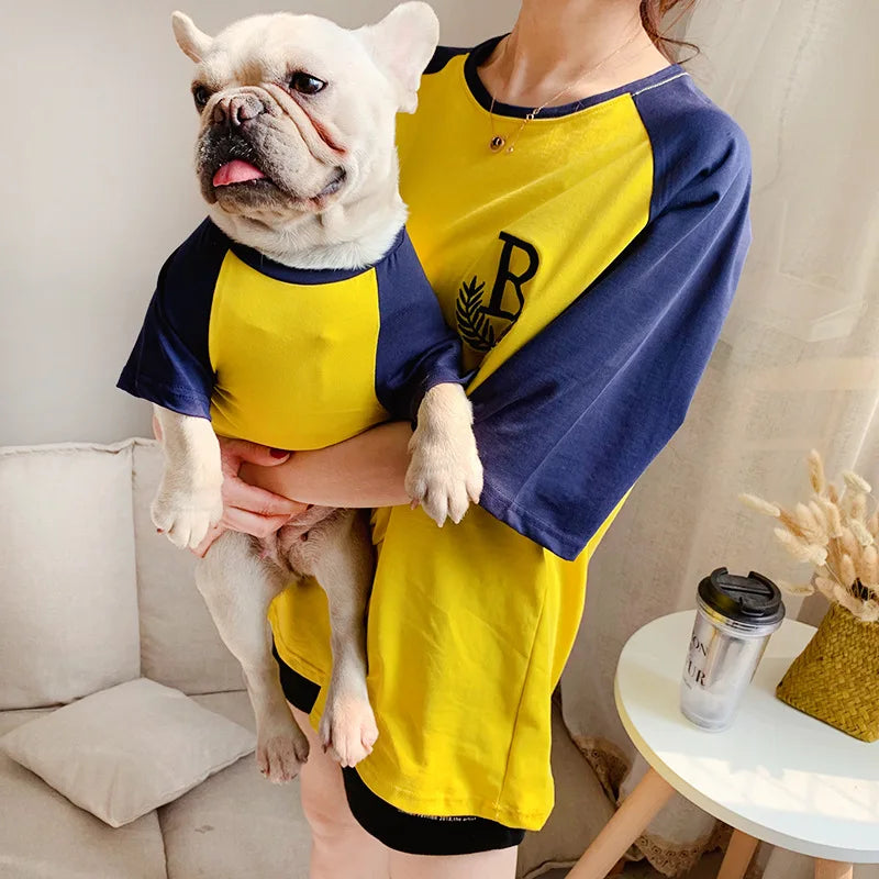 Pet and owner matching outfits Outdoor hike with dog Embroidered short-sleeved loose T-shirt suitable for small dogs and cats