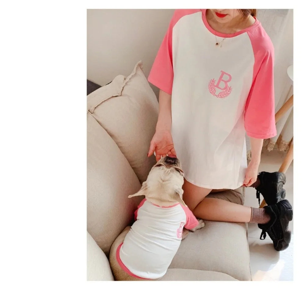 Pet and owner matching outfits Outdoor hike with dog Embroidered short-sleeved loose T-shirt suitable for small dogs and cats