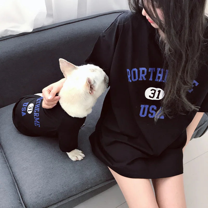 The same sweatshirt for pets and owners Thin short-sleeved two-legged T-shirt for small dogs cats French bulldogs Teddy bear