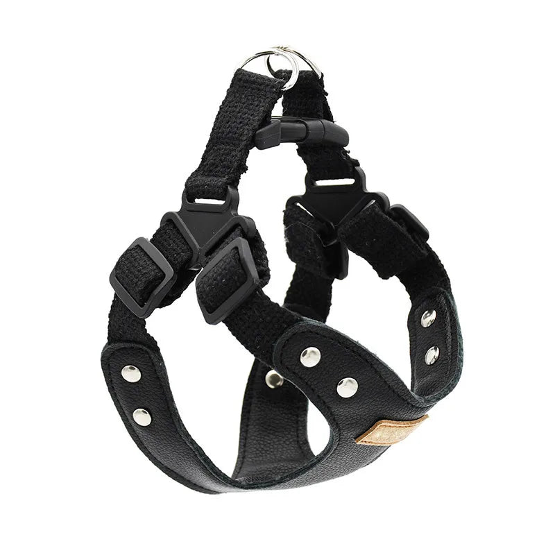 Soft leather dog harness set with leash Pet leather collar Teddy Bichon outdoor harness leash