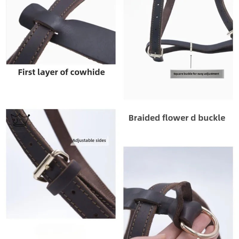 H-shaped cowhide dog harness 4.5mm thick and durable for medium and large dogs soft and non-squeezing adjustable harness