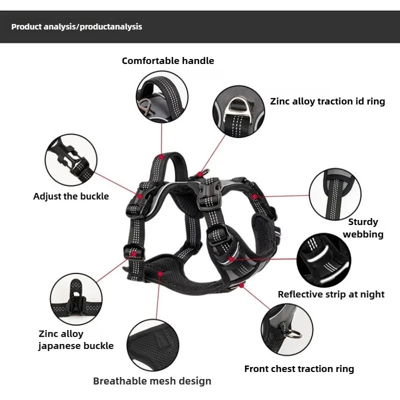 Explosion-proof dog chest harness Breathable vest-style traction rope Adjustable reflective dog harness dog accessories
