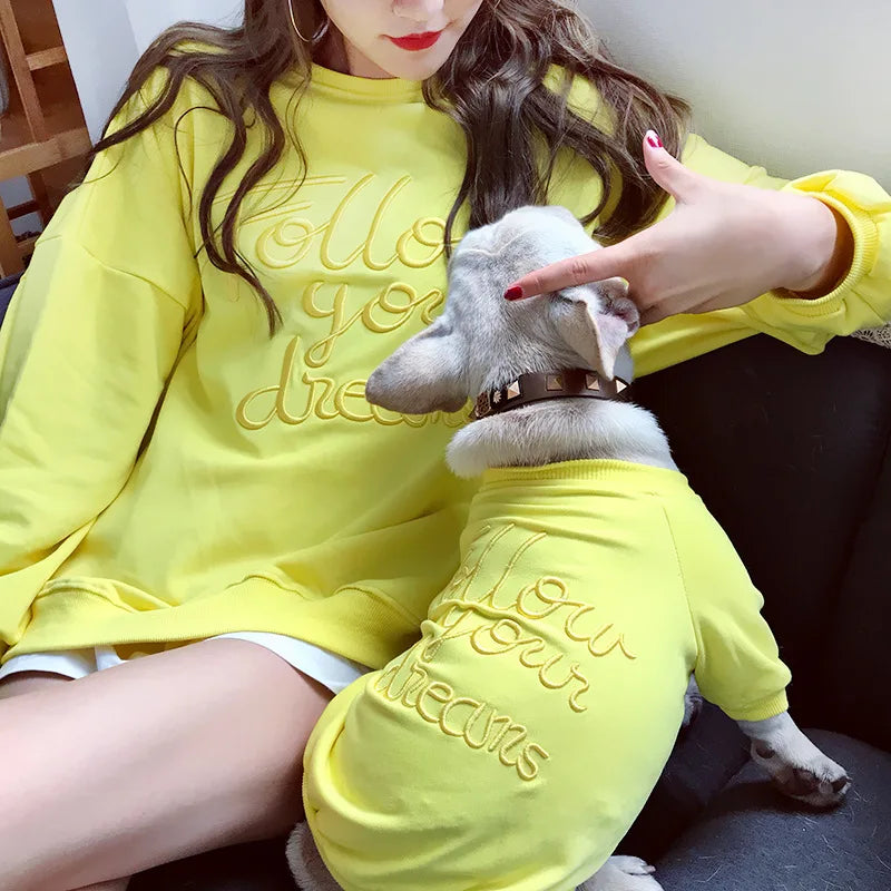 Matching Pet and Owner T-Shirt Set – Embroidered Letter Tee for Small Dogs and Cats Spring and Autumn Thin Style