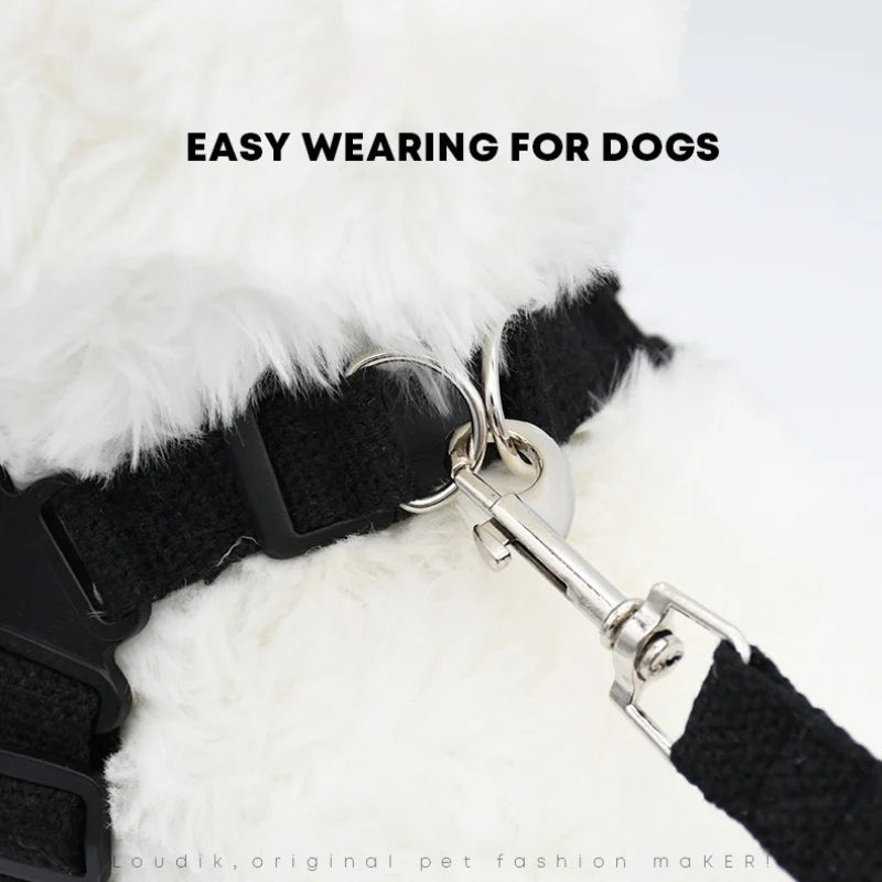 Soft leather dog harness set with leash Pet leather collar Teddy Bichon outdoor harness leash