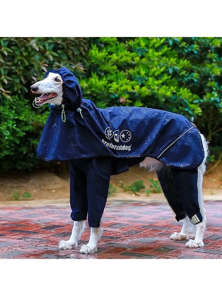 Dog raincoat waterproof one-piece raincoat for medium and large dogs with adjustable hood four-legged reflective raincoat