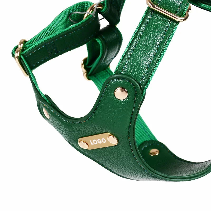 Leather dog harness with leash waterproof soft comfortable Dog walking collars for small and medium-sized dogs