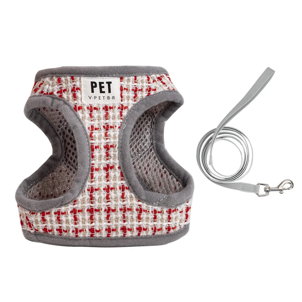 Adjustable dog harness set for small dogs and cats breathable vest-style traction rope comfortable and durable dog walking rope