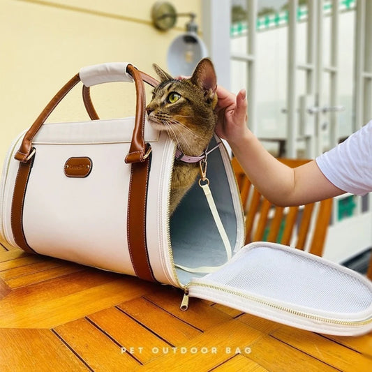 Luxury PU Leather Pet Bag for Small Dogs and Cats Travel Tote Bag Breathable Washable Mat