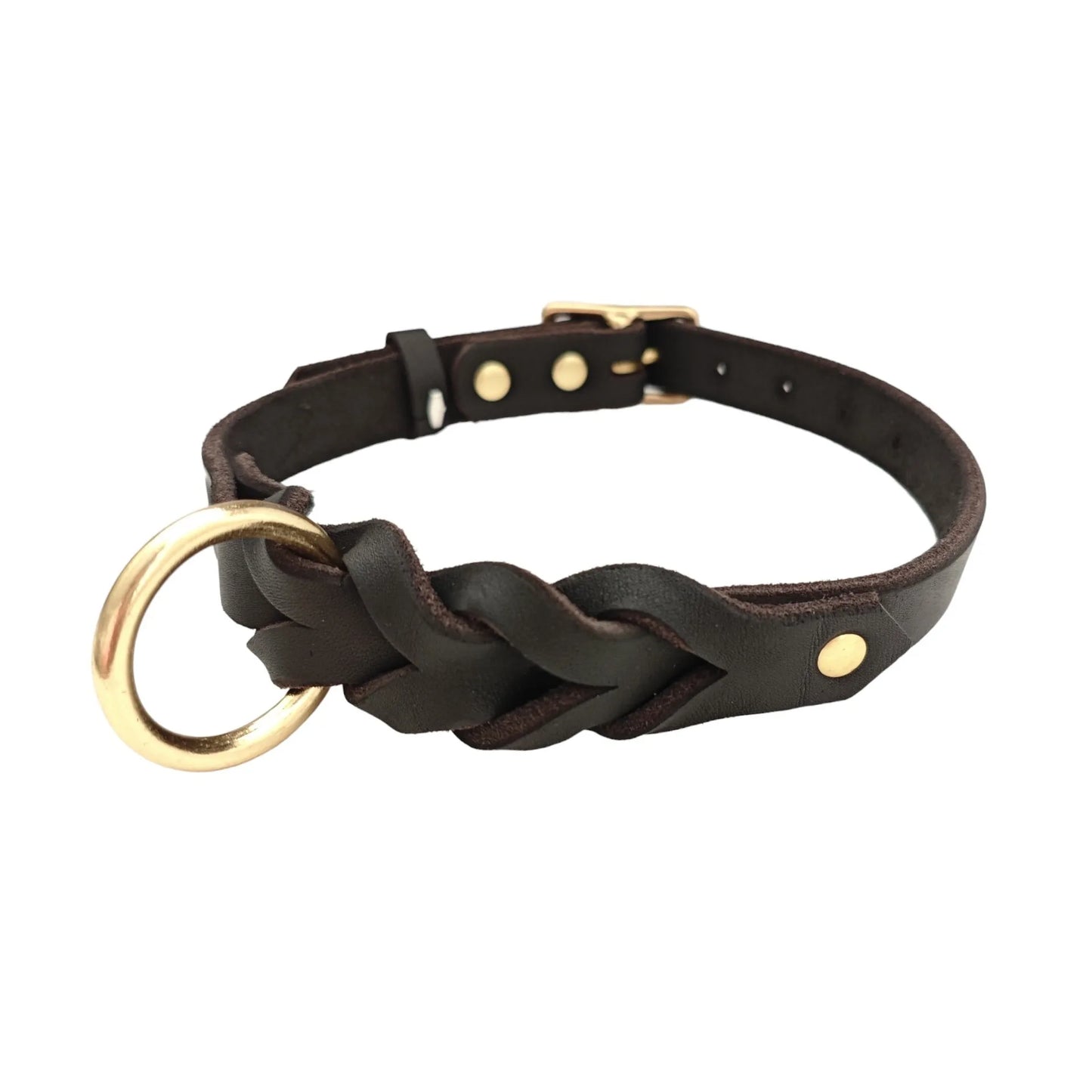 Vintage hand-woven genuine leather dog collar. Durable top layer of cowhide suitable for medium-sized dogs