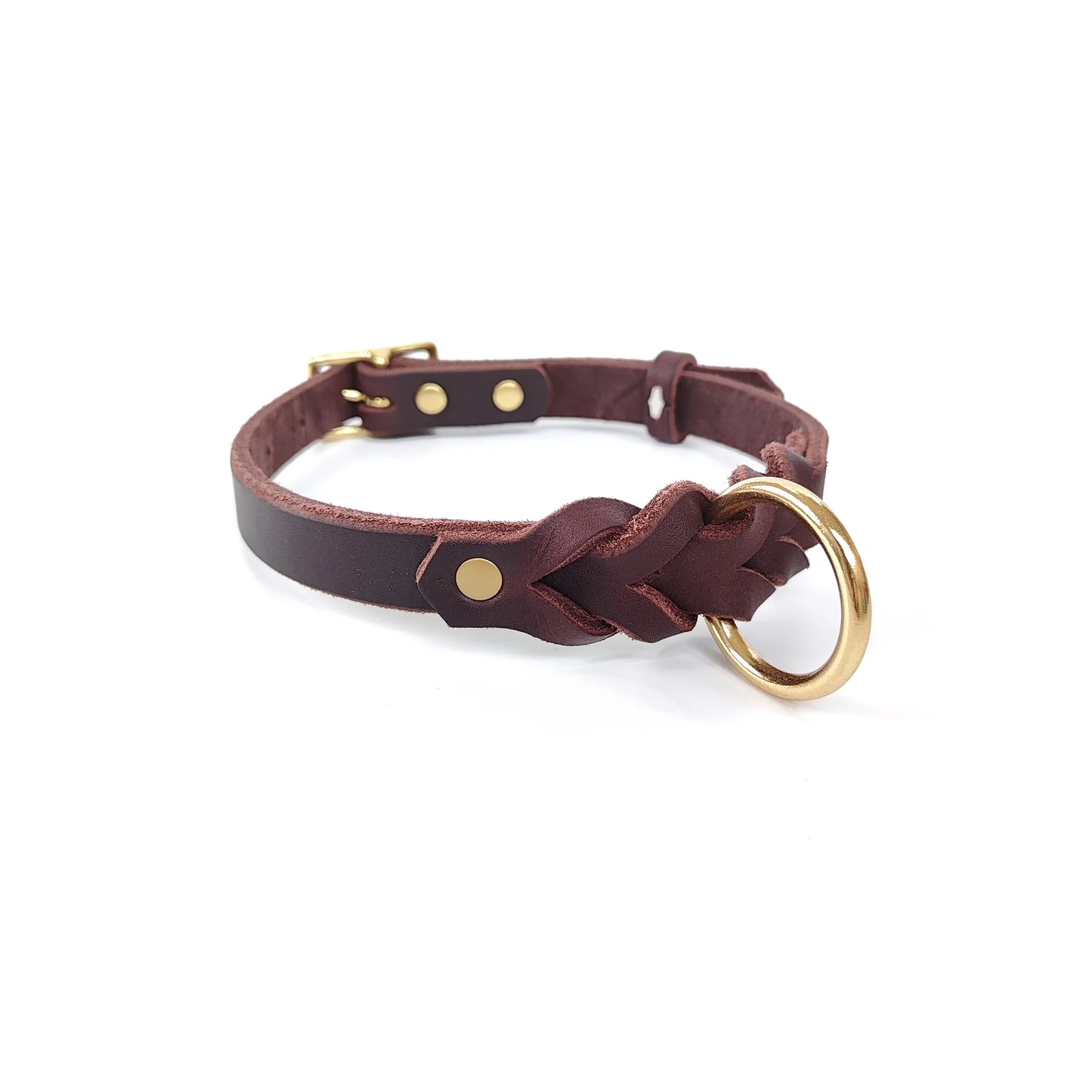 Vintage hand-woven genuine leather dog collar. Durable top layer of cowhide suitable for medium-sized dogs