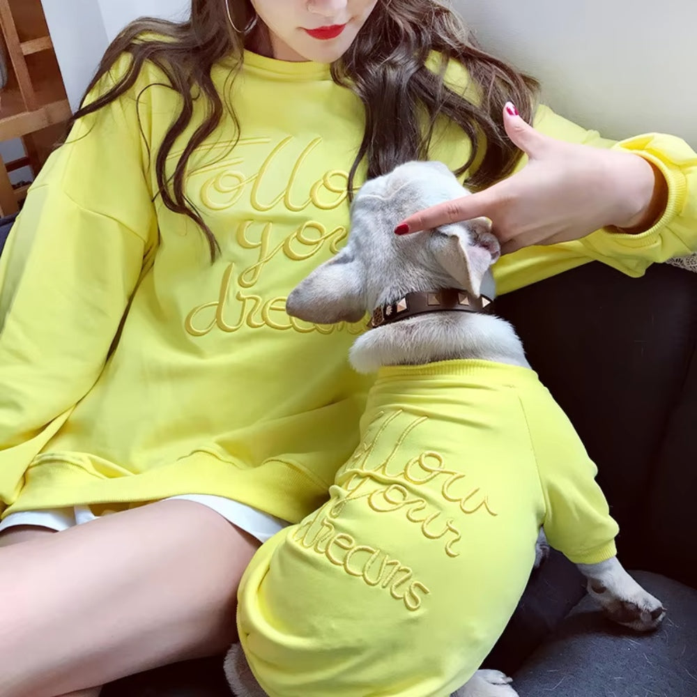 Matching Pet and Owner T-Shirt Set – Embroidered Letter Tee for Small Dogs and Cats Spring and Autumn Thin Style