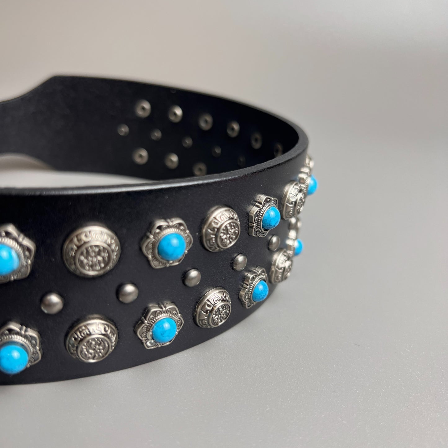 Genuine Leather Dog Collar Vintage Green Gem Studs Handmade Heavy Duty Anti-Pull Collar