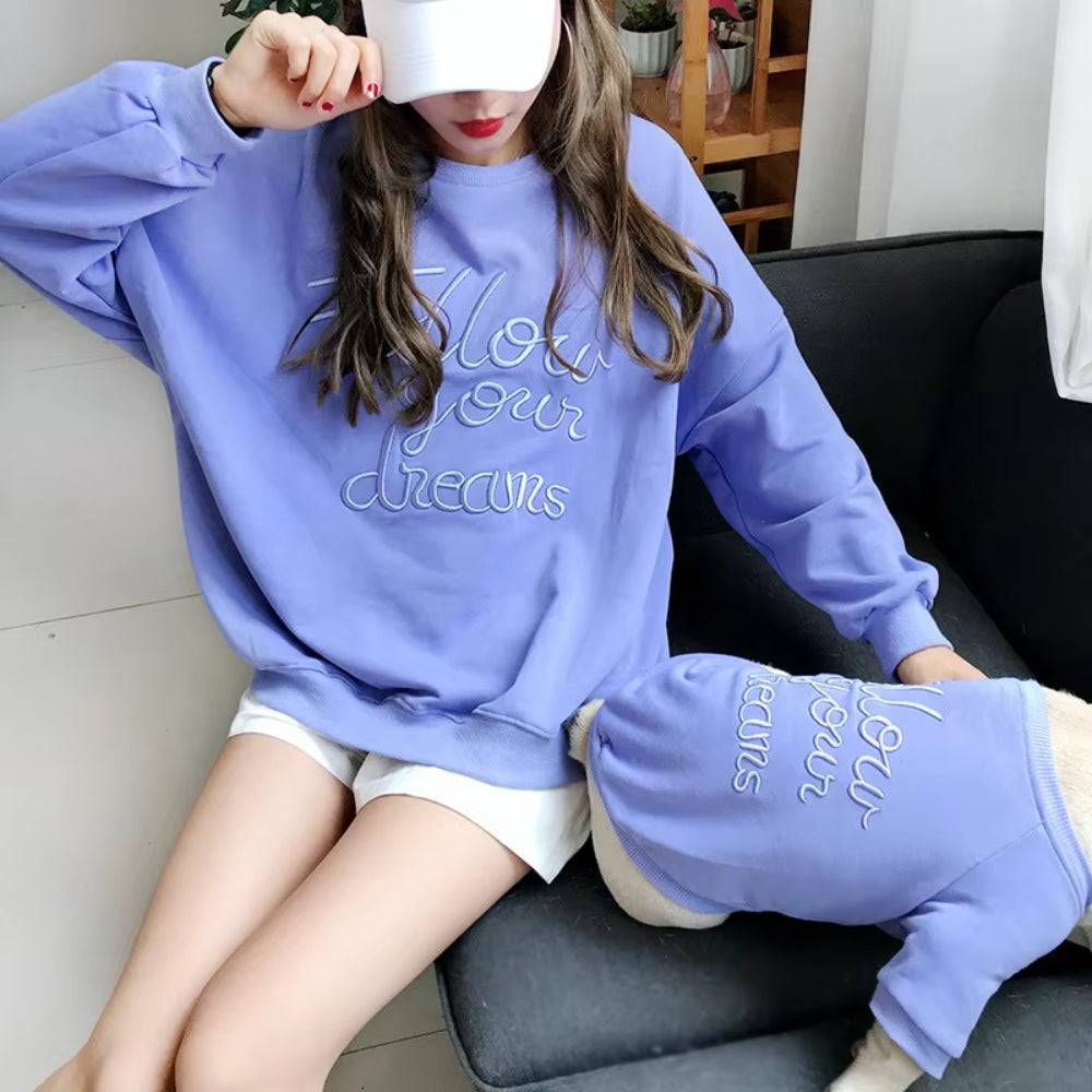 Matching Pet and Owner T-Shirt Set – Embroidered Letter Tee for Small Dogs and Cats Spring and Autumn Thin Style