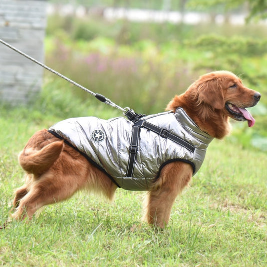 Veste pour chien avec traction sur la poitrine et le dos, réfléchissante et chaude intégrée pour grands chiens
